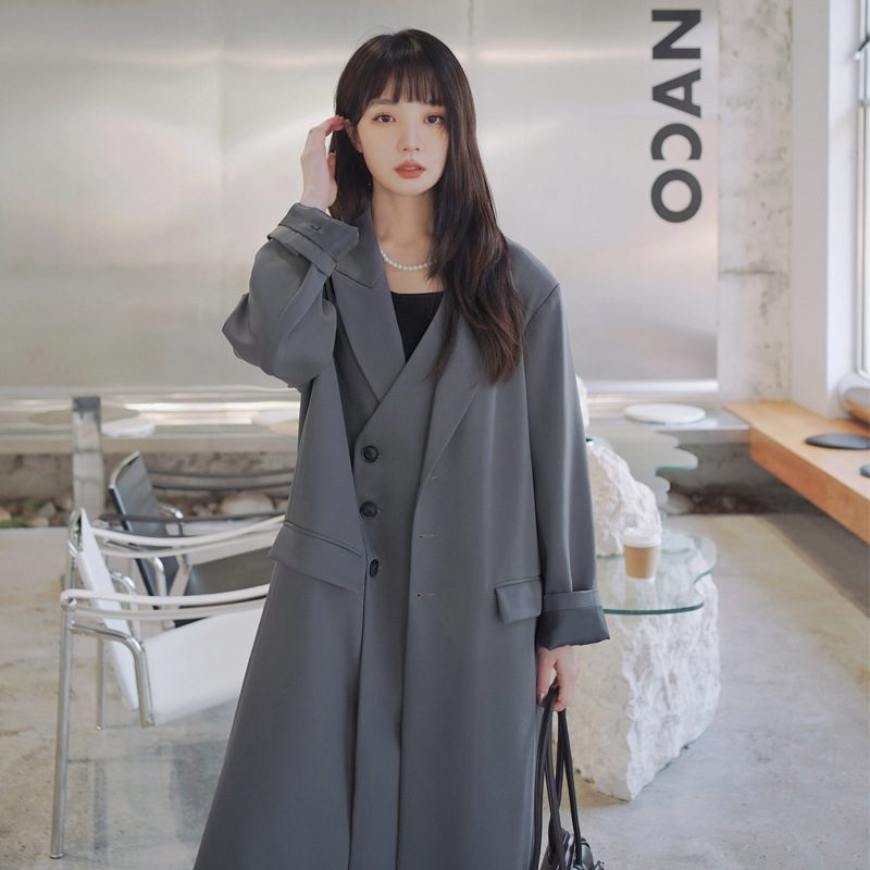 Windbreaker Frakk Dame Lang Grå Temperament Casual Over-the-knee