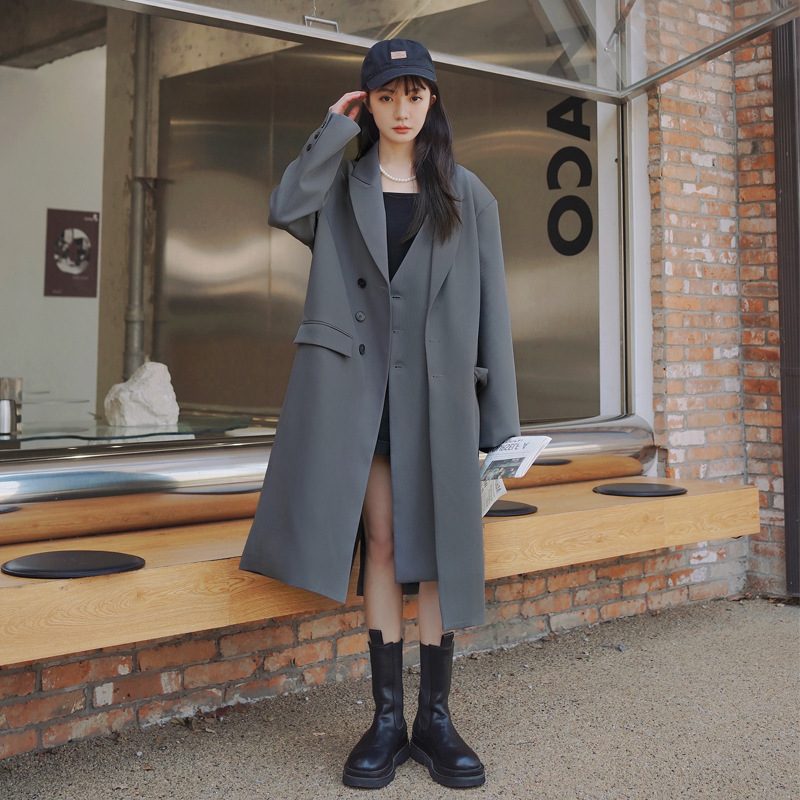 Windbreaker Frakk Dame Lang Grå Temperament Casual Over-the-knee