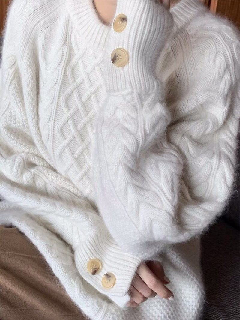 2024 Høst Og Vinter Twist Pullover Genser Dame Løs Retro Rundhals Heavy Industry Bunn Strikkevarer