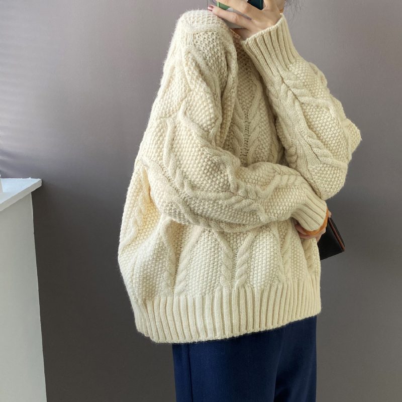 Elegant Og God Tekstur Twist Høne Han Har En Smak Løs Genser Med Rund Hals For Kvinner