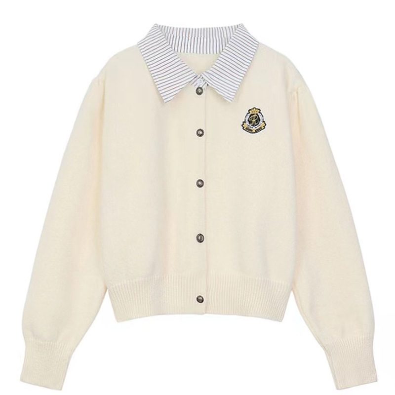 Falsk Todelt Strikket Genser Dame 2024 Vårny Elegant Kort Løs Cardigan Jakke