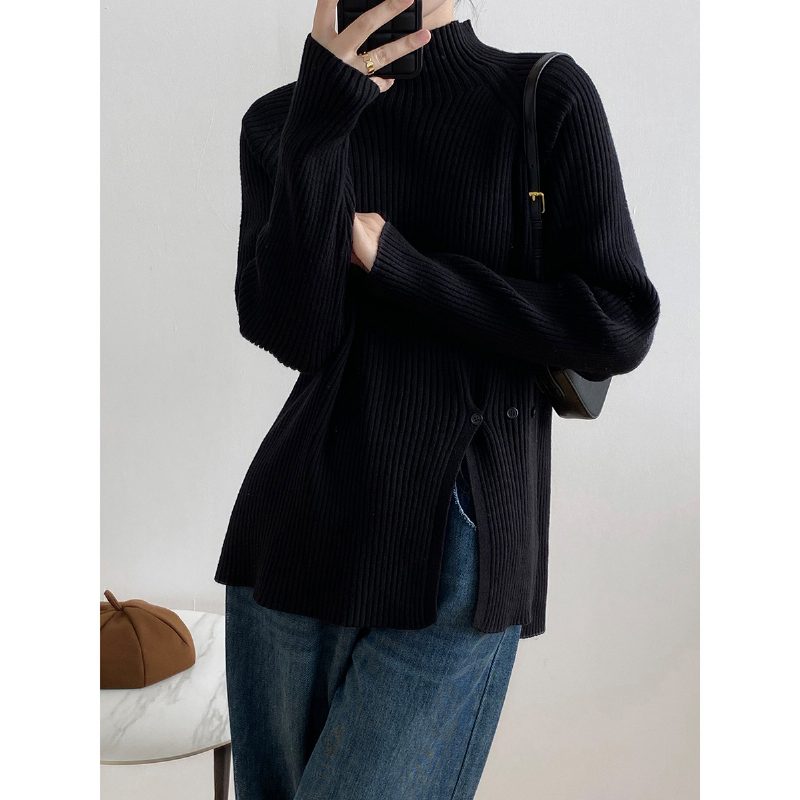 Turtleneck Genser Dame 2024 Vårnye Løse Strikkeoverdeler