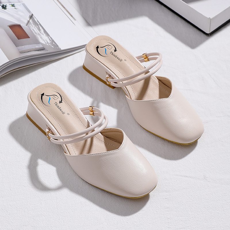 Baotou Sandaler Kvinners Nye Sommer Casual Middels Hæl Tykk Hæl Damesko