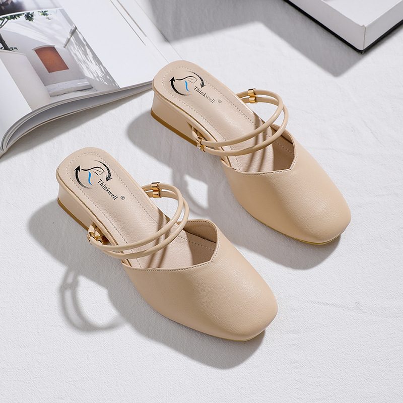 Baotou Sandaler Kvinners Nye Sommer Casual Middels Hæl Tykk Hæl Damesko