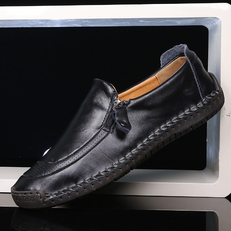 2024 Stor Størrelse Casual Doudou Sko Håndlagde Ekte Sko Sideglidelås Herre Business Dress Sko Loafers