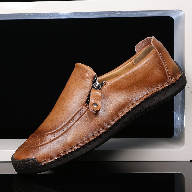 2024 Stor Størrelse Casual Doudou Sko Håndlagde Ekte Sko Sideglidelås Herre Business Dress Sko Loafers