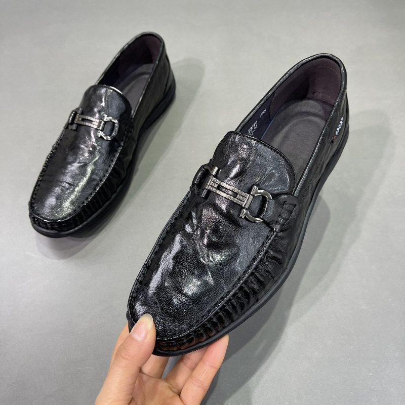 Flat Grunt Munn Slip-on Erter Sko Saueskinn Metall Spenne Mote Loafers