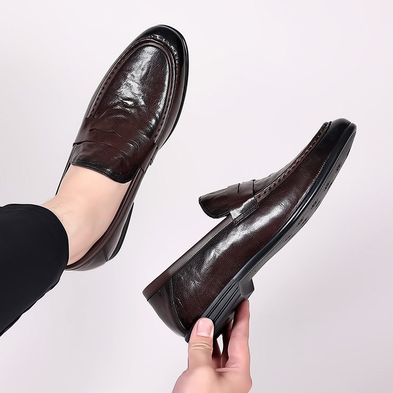 Fritidssko For Menn Kjøresko Pustende Ekte Skinn Myk Bunn Erter Sko Slip On Formelle Sko Herre On