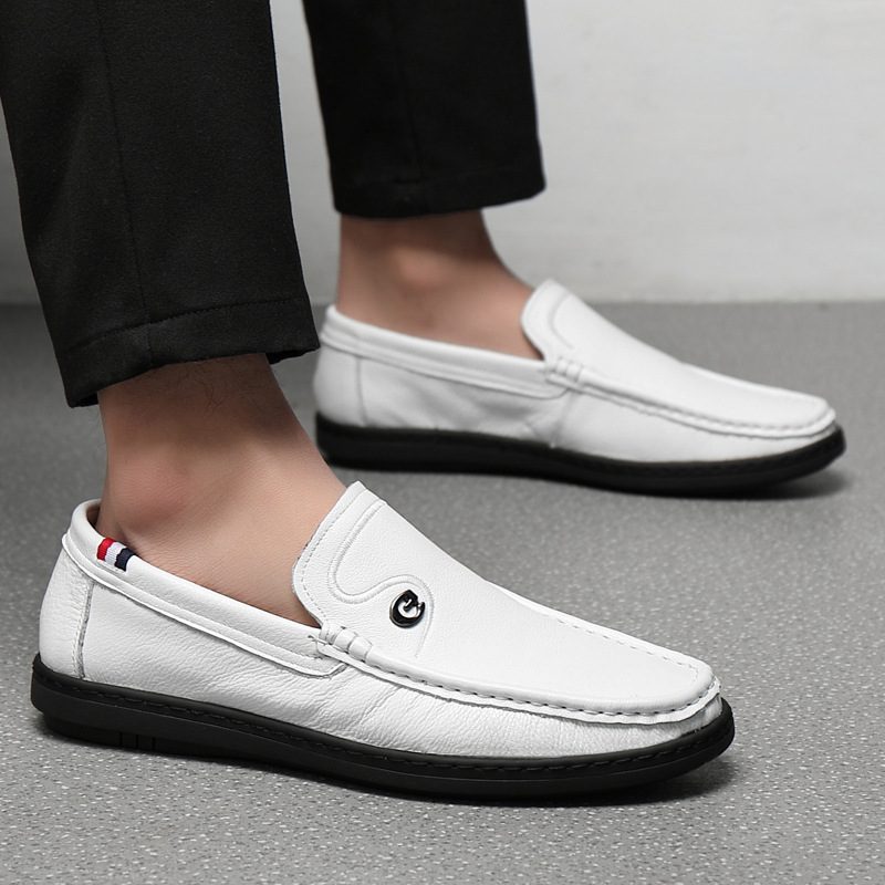 Kuskinn Nye Hvite Erter Sko Herre Slip-on Fritidssko Skinn Myk Overflate Sko Loafers