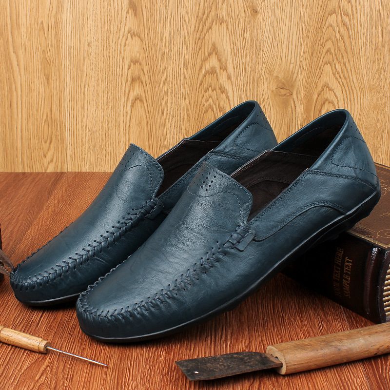 Sommer Kuskinn Erter Sko Ekte Skinn Herre Business Casual Kjole Sko Sko Stor Størrelse Pustende Sko Menn