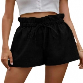 Casual Comfort Shorts Dame Høy Midje Snøring Løs Bred