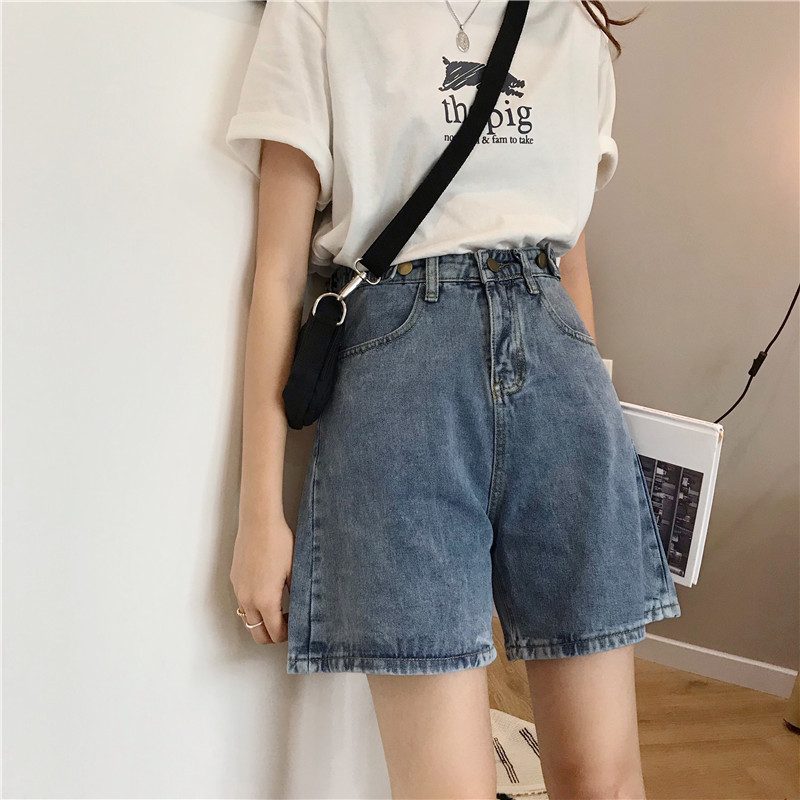 Dame Avslappet Jeans Shorts Høy Midje Bred Leg Rett