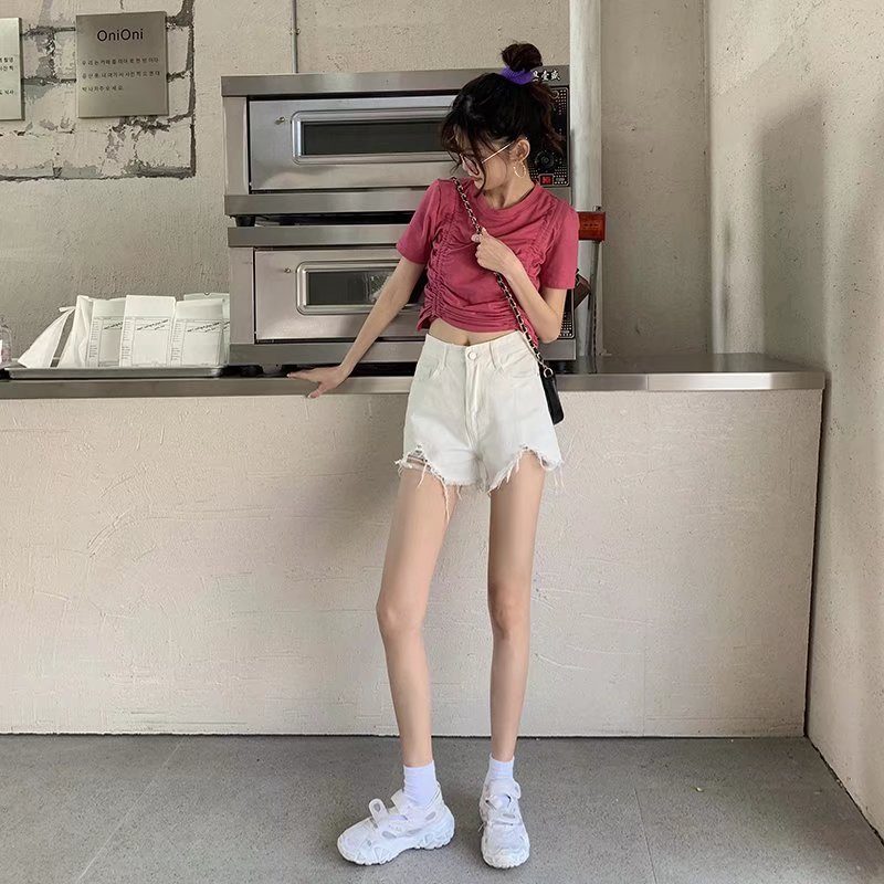 Dame Denim Shorts Høy Midje Løs Brede Ben Trend