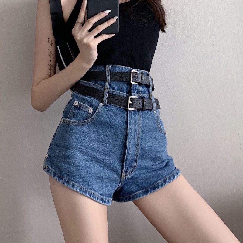 Dame Denim Shorts Ny Trend Løs Brede Ben Høy Midje Rett Tynn Del