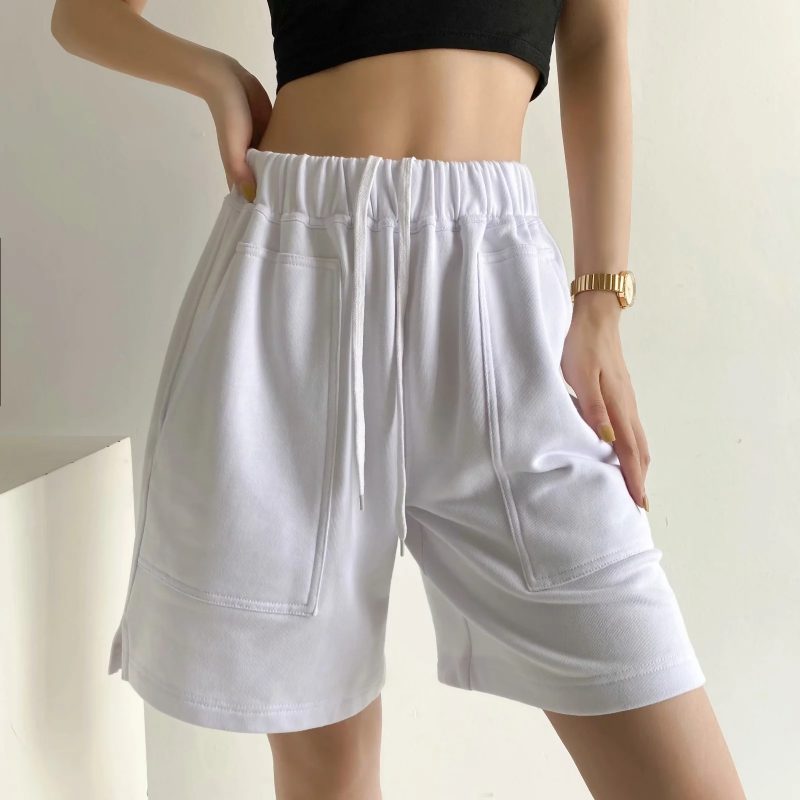Elastisk Midje Løs Quarterback-bukser For Kvinner Trendnye Shorts Med Snøring I Lommer