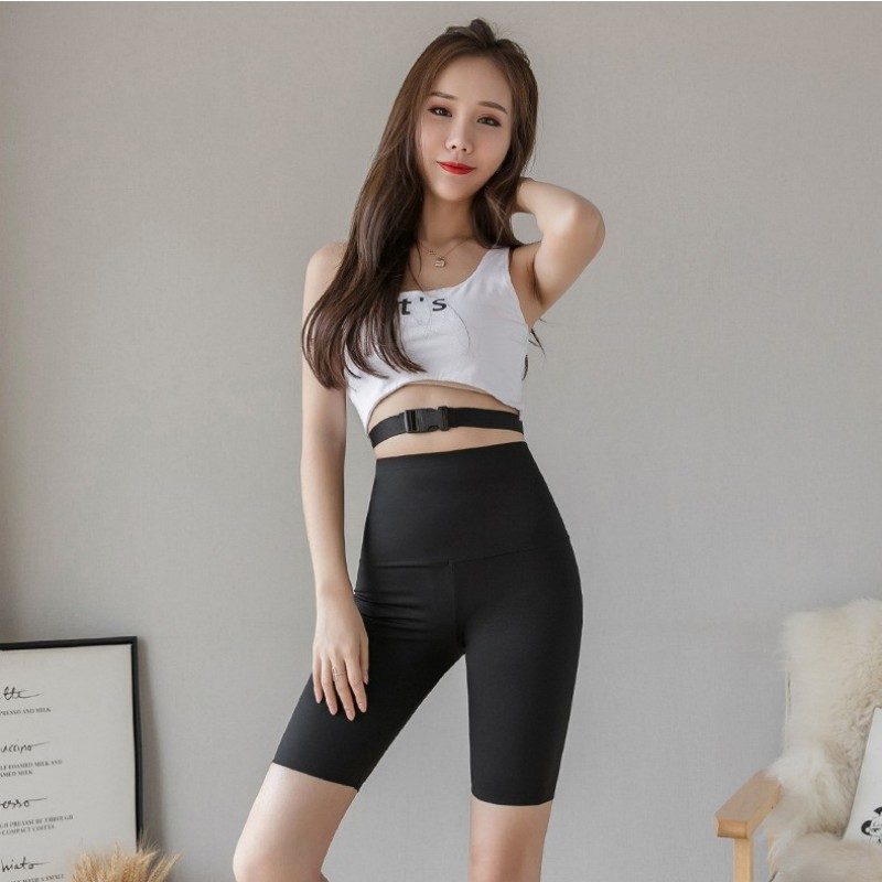 Fempunktshorts Dame Høy Midje Elastisk Yoga Fitness