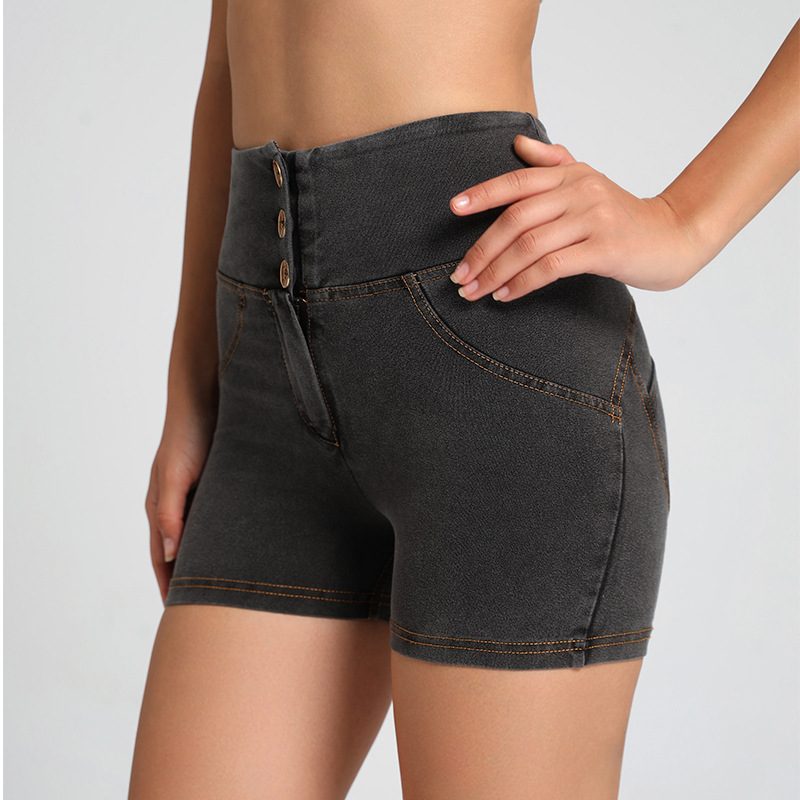 Høy Midje Fitness Shorts Sports Stretch Yoga Bukser Glidelås