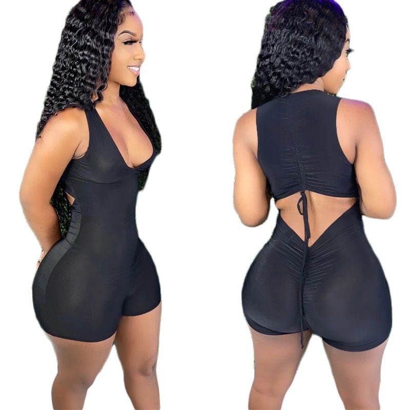 Jumpsuit Dame Tank Top Ermeløs Plisserte Shorts Sexy