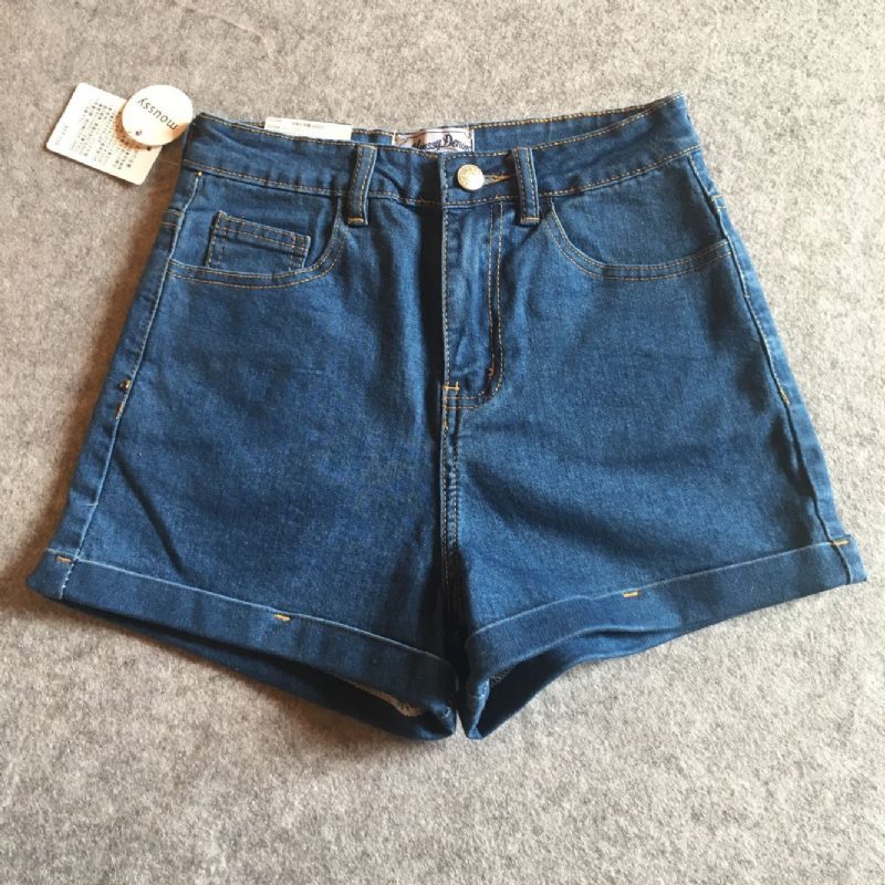Vintage Høy Midje Stretch Dameshorts Slim Fit Denimshorts