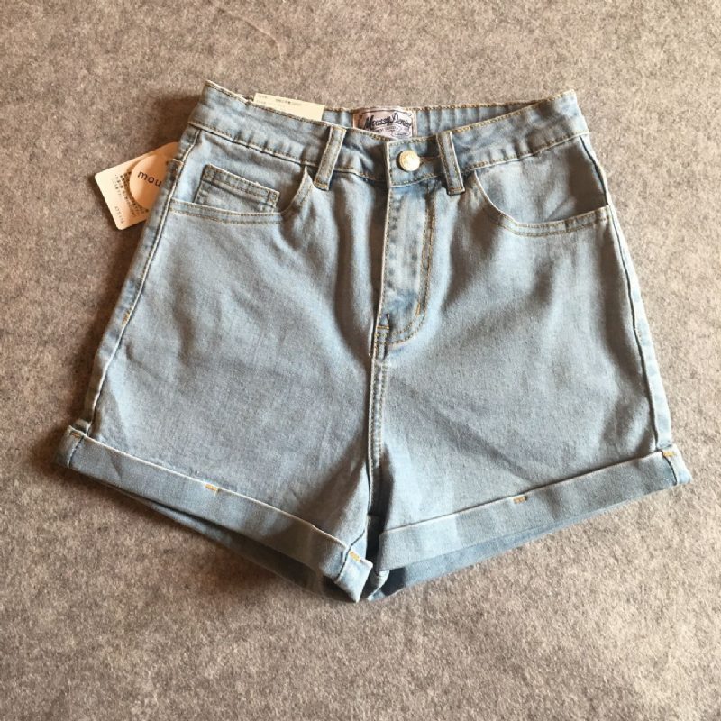 Vintage Høy Midje Stretch Dameshorts Slim Fit Denimshorts