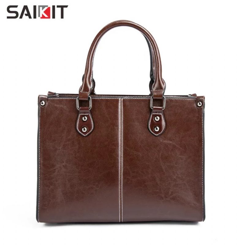 2024 Ny Lær Dameveske Uformell Skulderveske Mote Messenger Bag Trend Retro Kvinnelig