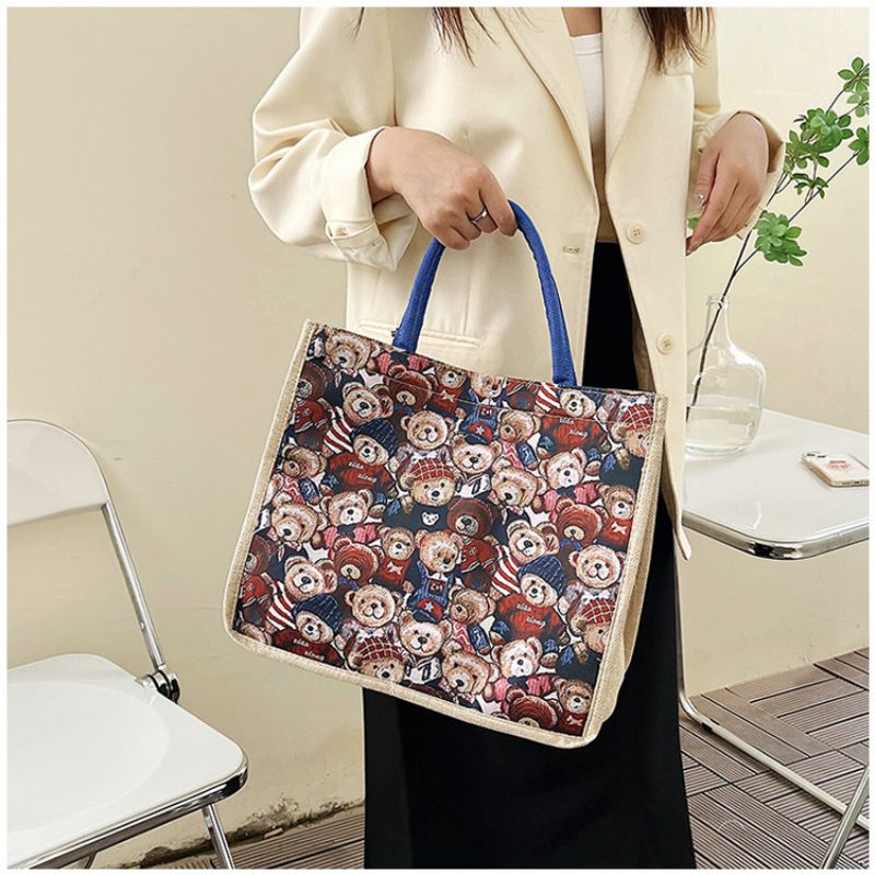 Bag Girl 2024 Spring New Fashion Dame Håndveske Stor Kapasitet Trykt Student Skulderveske