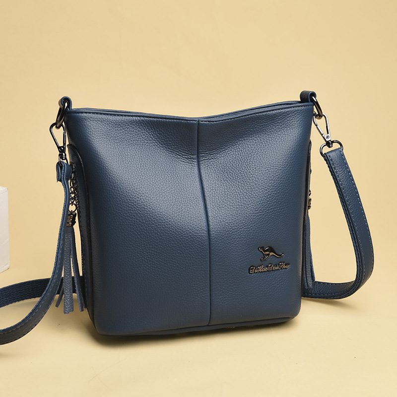 Kangaroo Leather Tassel Bucket Bag 2024 Dame Diagonal Skulderveske Mote Fan Xiao Stitching Temperament Veske