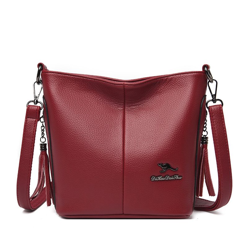 Kangaroo Leather Tassel Bucket Bag 2024 Dame Diagonal Skulderveske Mote Fan Xiao Stitching Temperament Veske