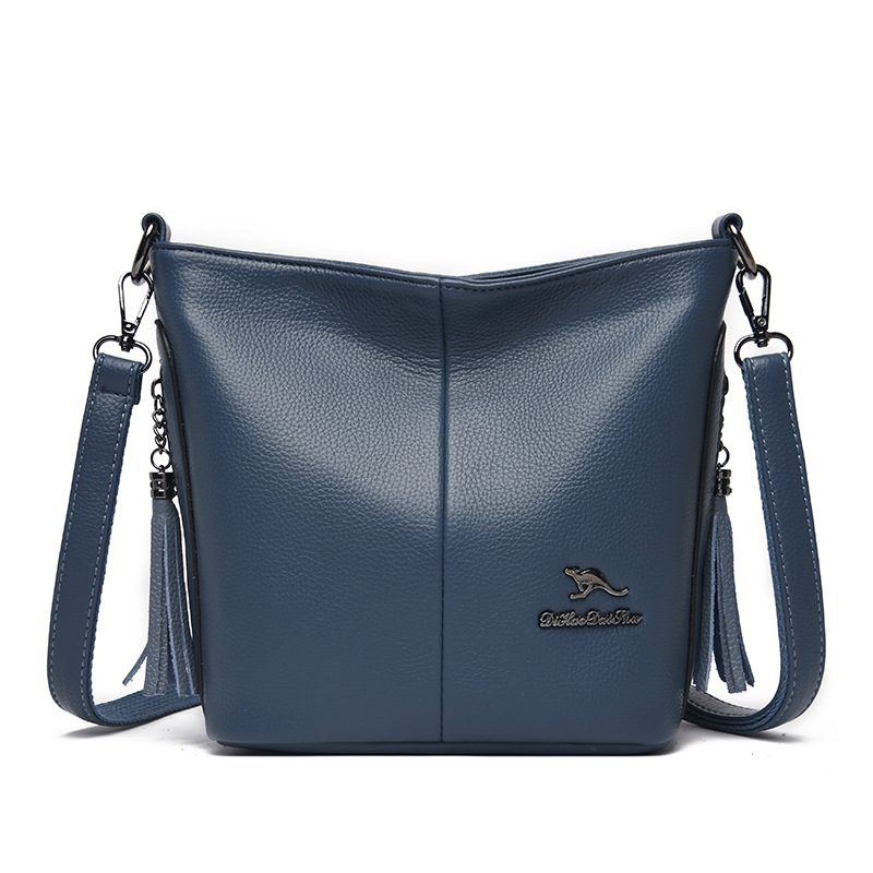 Kangaroo Leather Tassel Bucket Bag 2024 Dame Diagonal Skulderveske Mote Fan Xiao Stitching Temperament Veske