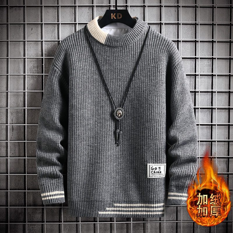 2024 Genser Trendy Strikket For Menn Halv Høy Krage Varm Pluss Fleece Fortykket