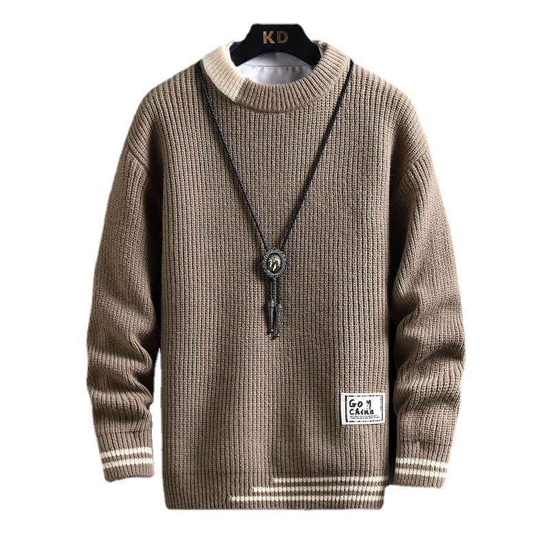 2024 Genser Trendy Strikket For Menn Halv Høy Krage Varm Pluss Fleece Fortykket