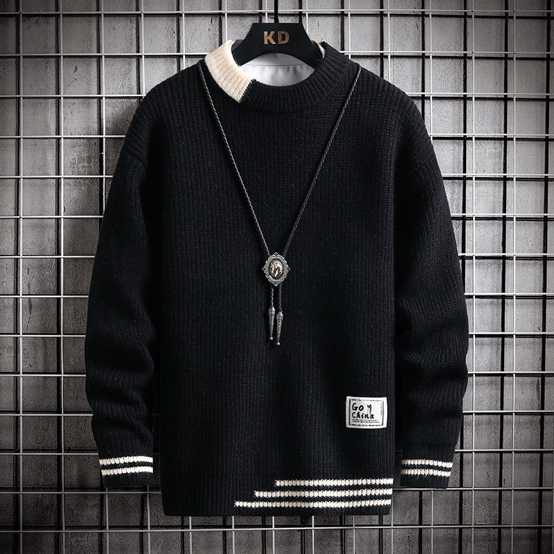 2024 Genser Trendy Strikket For Menn Halv Høy Krage Varm Pluss Fleece Fortykket