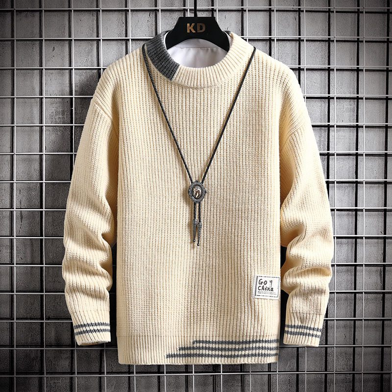 2024 Genser Trendy Strikket For Menn Halv Høy Krage Varm Pluss Fleece Fortykket