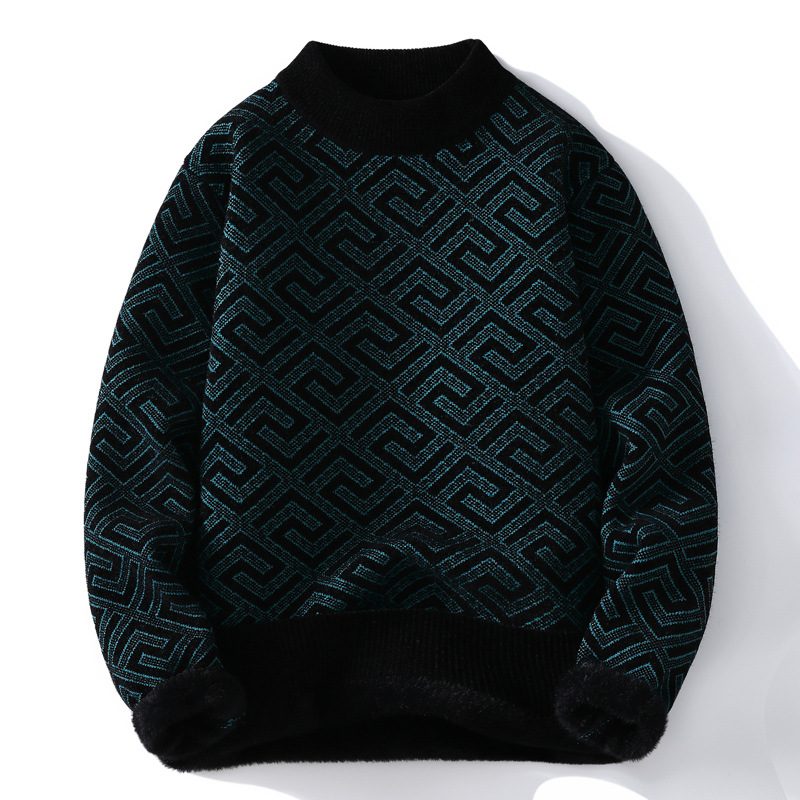2024 Herregenser Tykk Halv Turtleneck Trykt Bunnskjorte Varm Trendy Genser