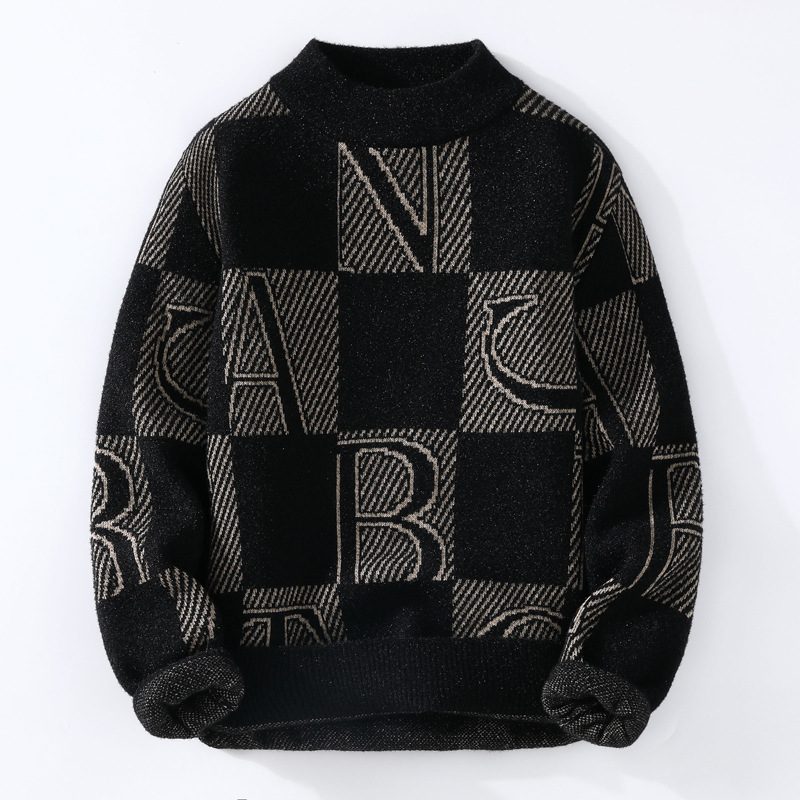2024 Herregenser Tykk Halv Turtleneck Trykt Bunnskjorte Varm Trendy Genser