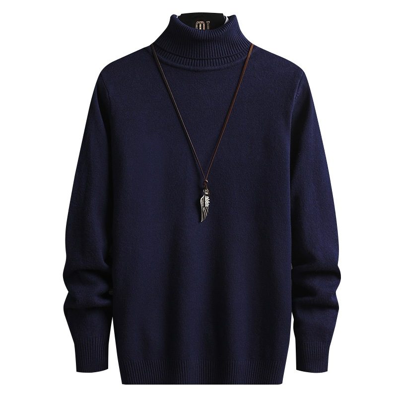 Genser Herre Ensfarge Turned Turtleneck Strikket Pullover Lange Ermer