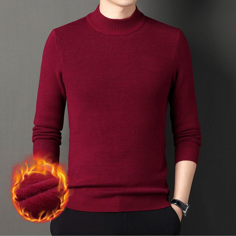 Halv Turtleneck Herre 2024 Ensfarget Varm Bunnskjorte