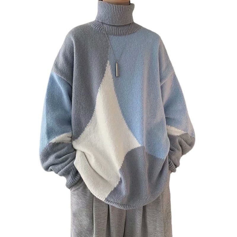 Langhalset Genser For Menn Løs Trendy Vintage Bunnskjorte Frakk