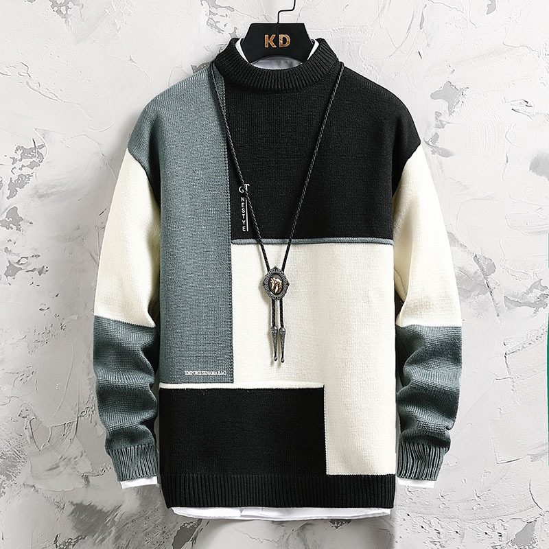 Strikkegenser For Menn Trendy Halv Turtleneck Fargematchende Uformell Løs Pullover