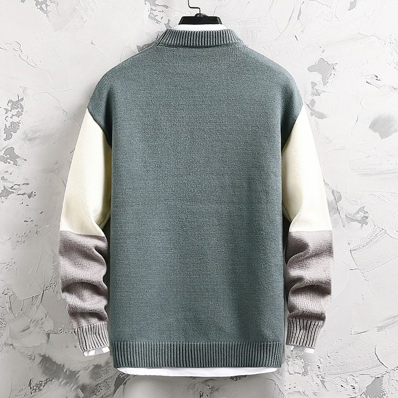 Strikkegenser For Menn Trendy Halv Turtleneck Fargematchende Uformell Løs Pullover