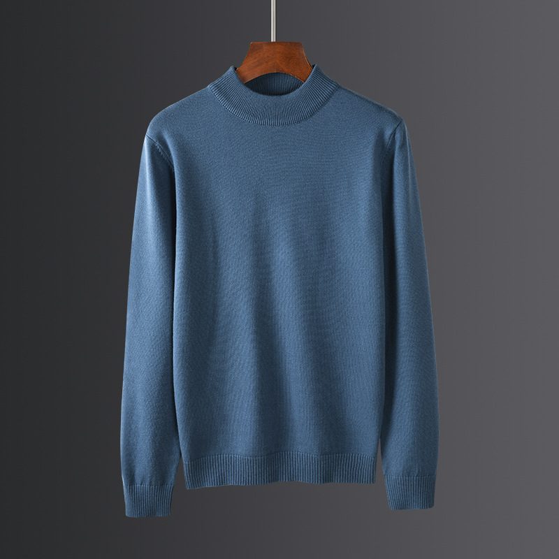 Strikkevarer For Menn Langermet Halv Turtleneck Ensfarget Tykke Topper