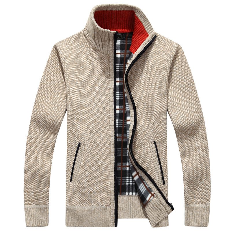 Strikkevarer For Menn Langermet Stativ Krage Fleece Cardigan Genser Frakk