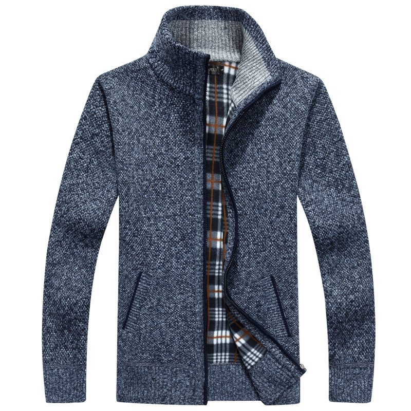Strikkevarer For Menn Langermet Stativ Krage Fleece Cardigan Genser Frakk
