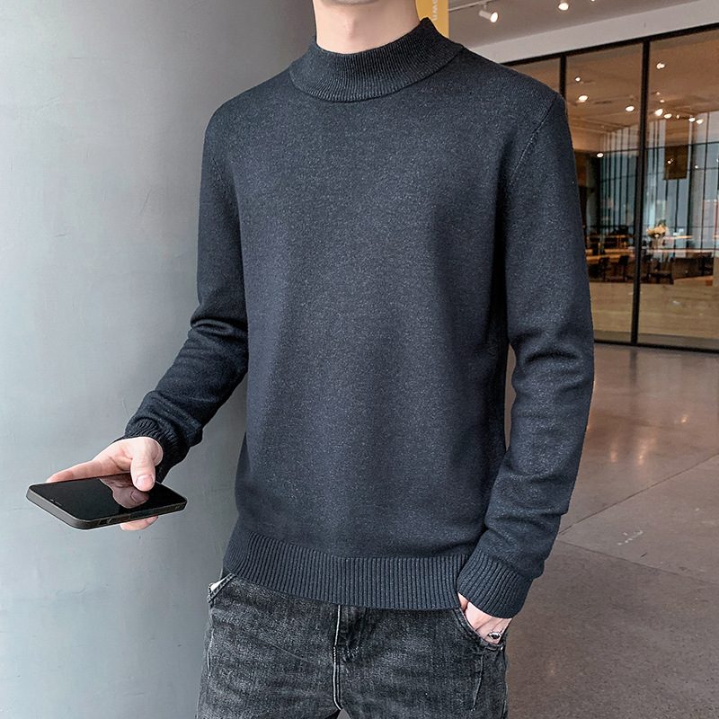 Strikkevarer For Menn Uformell Ensfarget Genser Slank Rullekrave Trendy På Innsiden