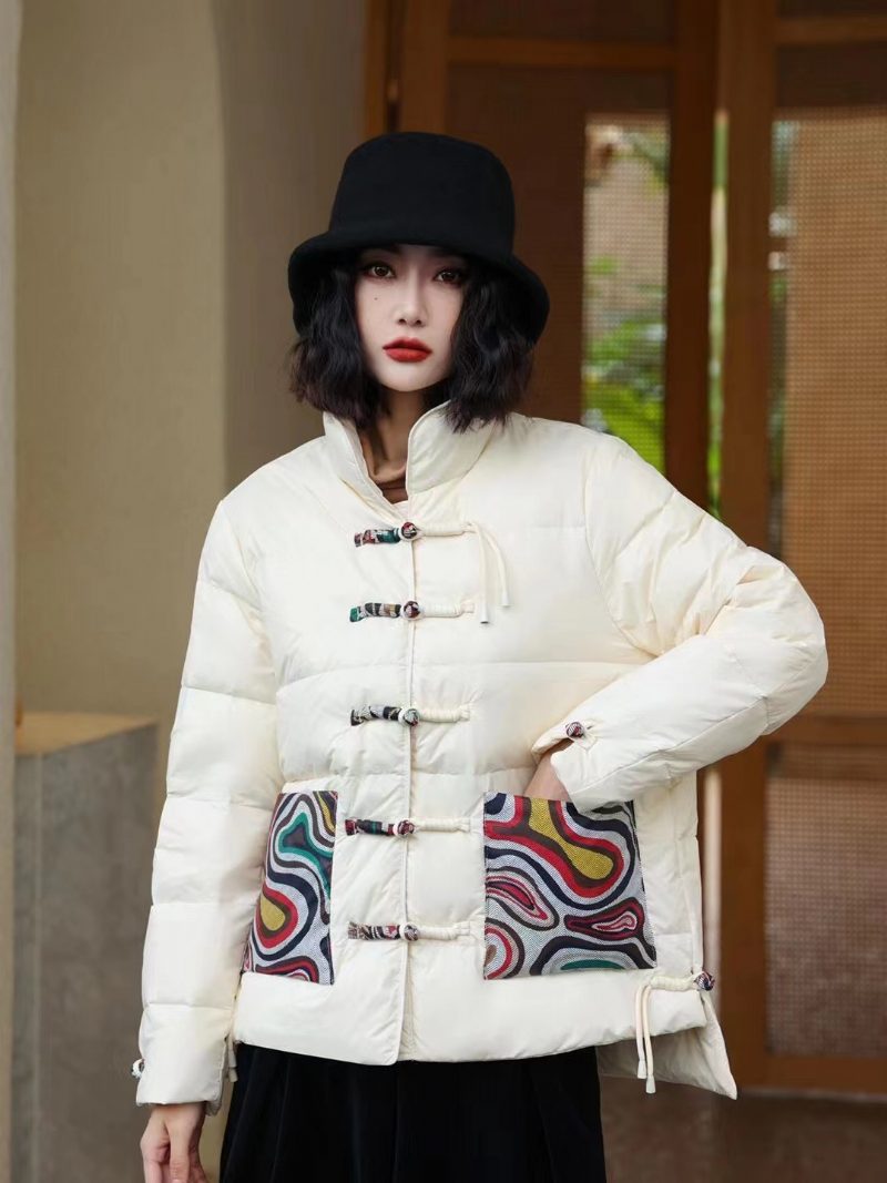 Retro Brodert Dunjakke Dame 2024 Ny Kort Varm Jakke