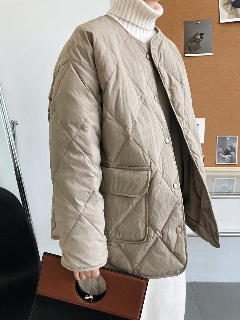 Rhombus Dunjakke Dame Lett Tynn Løs Varm Baseballjakke