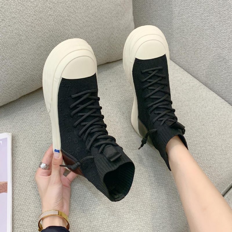 Elastiske Sokker Støvler Dame 2024 Høst Ny Tynn Del Tykk Bunn Gylf Vevde Pustende High-top Joggesko Er Enkle Å Matche Korte Trendy