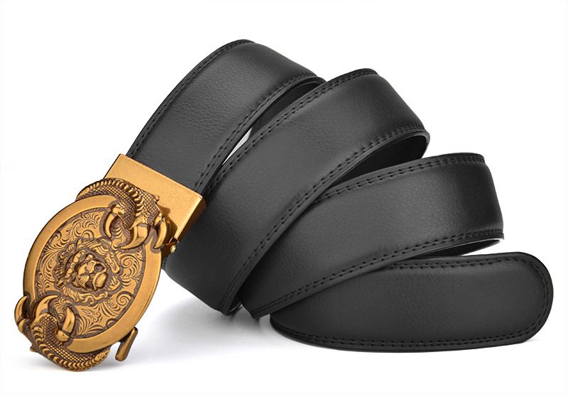 Herre Skinn Automatisk Spenne Belte Personlighet Retro Løve Business Casual