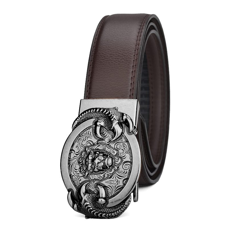 Herre Skinn Automatisk Spenne Belte Personlighet Retro Løve Business Casual