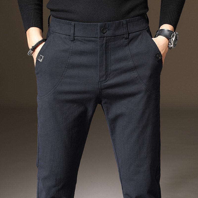 Business Menns Fritidsbukser 2024 Slim Fit Ensfargede Bukser